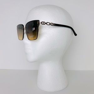 Sunglasses Women’s Brown With Gold Trim Link Design Square Oversized Shades NEW